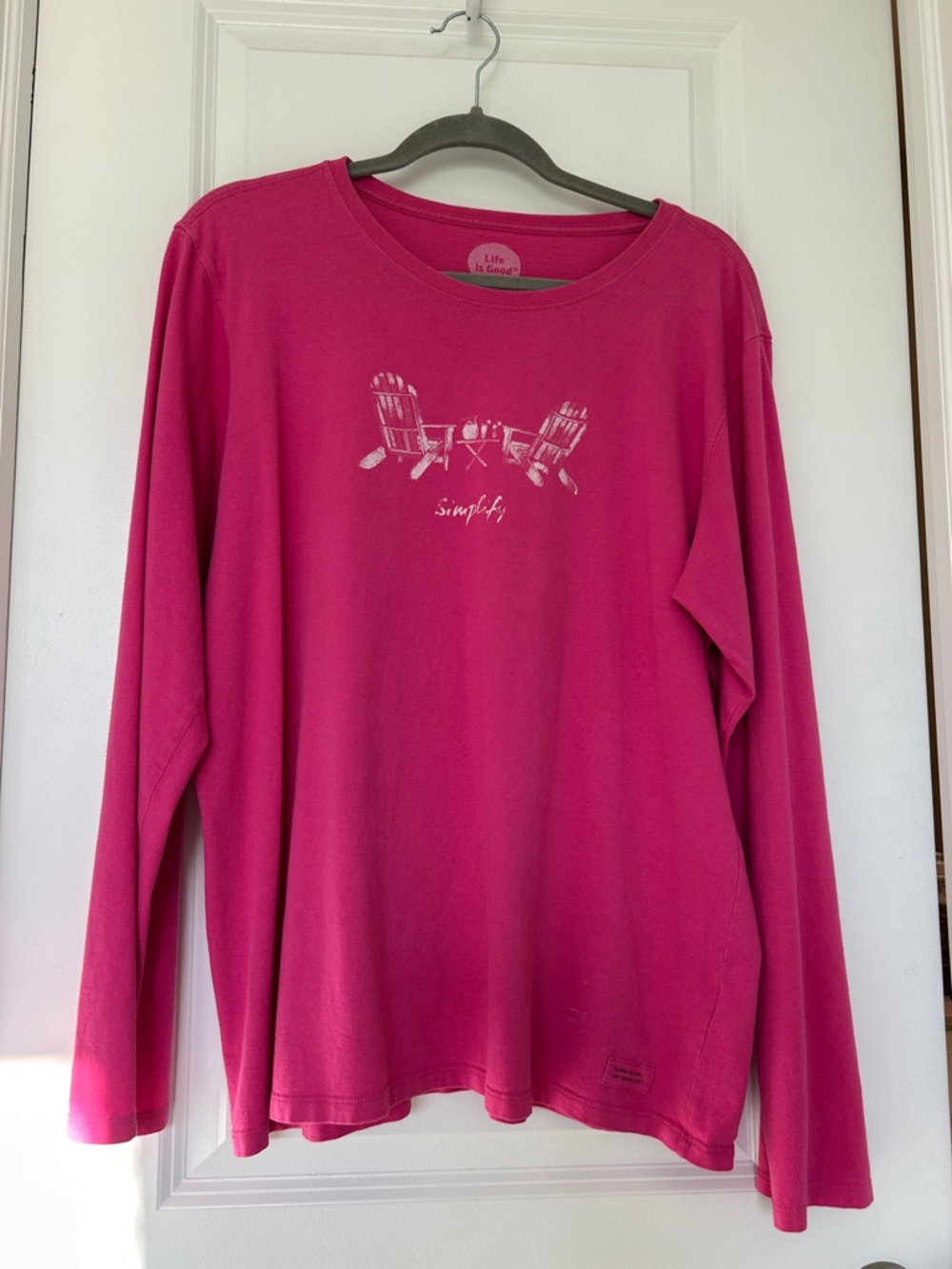Life is Good Hot Pink Long Sleeve Graphic Tee - "Simplify"